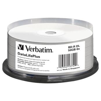 Foto: 1x25 Verbatim BD-R Blu-Ray 50GB 6x Speed printable Cakebox