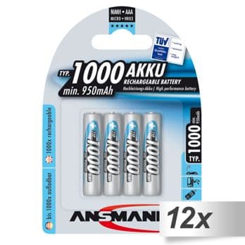 Foto: 12x4 Ansmann NiMH Akku 1000 Micro AAA 950 mAh