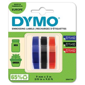 Foto: 3x1 Dymo 3D Prägeband 9 mm x 3 m Plastik rot/blau/schwarz