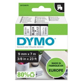 Foto: Dymo D1 Schriftband 9 mm x 7 m schwarz auf transparent    40910