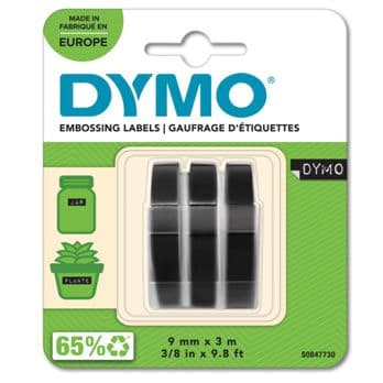 Foto: 1x3 Dymo 3D Prägeband 9 mm x 3 m Plastik schwarz