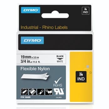 Foto: Dymo Rhino Band IND, Nylon 19 mm x 3,5 m schwarz auf weiß