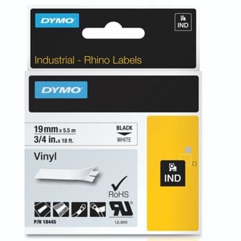 Foto: Dymo Rhino Band IND, Vinyl 19 mm x 5,5 m schwarz auf weiß