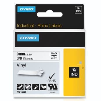 Foto: Dymo Rhino Band IND, Vinyl 9 mm x 5,5 m schwarz auf weiß
