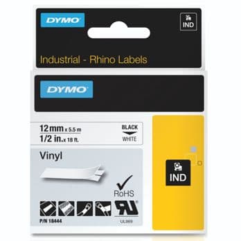 Foto: Dymo Rhino Band IND, Vinyl 12 mm x 5,5 m schwarz auf weiß