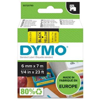 Foto: Dymo D1 Schriftband 6 mm x 7 m schwarz auf gelb           43618