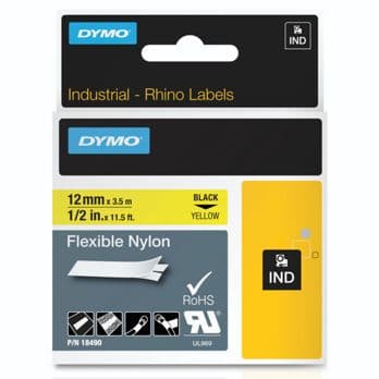 Foto: Dymo Rhino Band IND, Nylon 12 mm x 3,5 m schwarz auf gelb