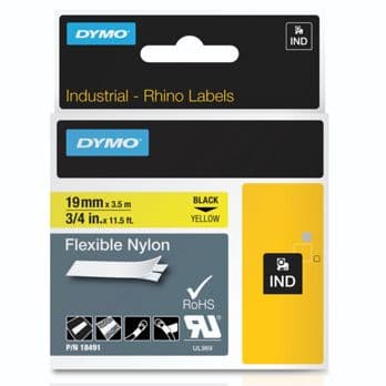 Foto: Dymo Rhino Band IND, Nylon 19 mm x 3,5 m schwarz auf gelb