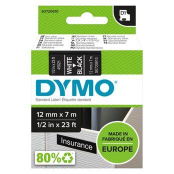Foto: Dymo D1 Schriftband 12 mm x 7 m weiß auf schwarz           45021