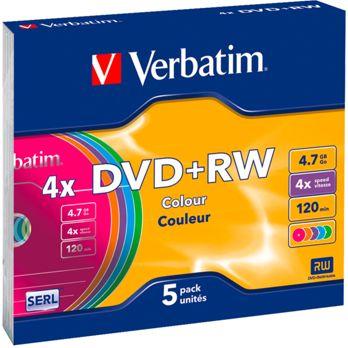 Foto: 1x5 Verbatim DVD+RW 4,7GB 4x Speed Colour Surface Slimcase