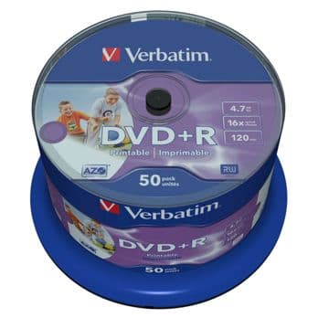 Foto: 1x50 Verbatim DVD+R 4,7GB 16x Speed, wide printable NON-ID